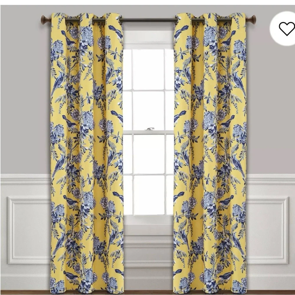 Elegant Yellow and Blue Floral Drapes